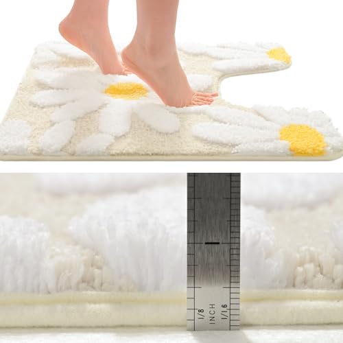 QJHOMO Bathroom Rugs Sets 2 Piece, Cute Daisy Bath Mat Beige Toilet Rug U Shaped, Flower Deocr Bathroom Set Non Slip Contour Bathmat, Super Absorbent Microfber Floor Mats Machine Washable Carpets - color: Beige, size: 1'8" x 2'8" (Rectangular & U-Shape)