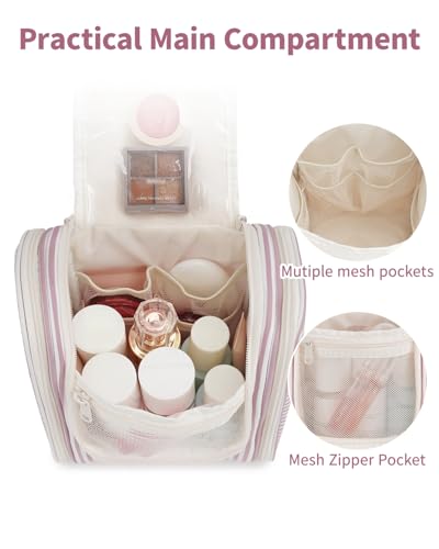 Narwey Small Striped Hanging Travel Toiletry Bag for Women, Travel Bag for Toiletries, Makeup Bag Organizer Cosmetic Bags Make Up Bags for Women (Dusty Rose Stripe) - color: CA-Dusty Rose Stripe, size: Medium