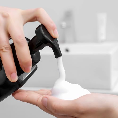 UUJOLY Foaming Soap Dispenser, 22oz Refillable Pump Bottle Plastic for Liquid Soap, Shampoo, Body Wash, 4 Pcs, Black - size: 4 Pack/22oz