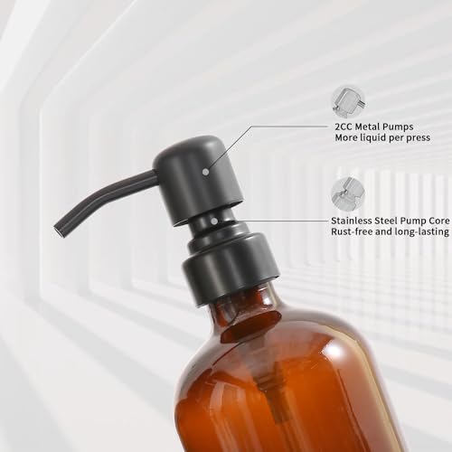 Prus Waso Amber Soap Dispenser Set, Soap Dispenser for Kitchen Sink with Black Stainless Steel Pump, Perfect for Kitchen Accessories Decor. (Amber) - color: Amber Bottle & Black Pump