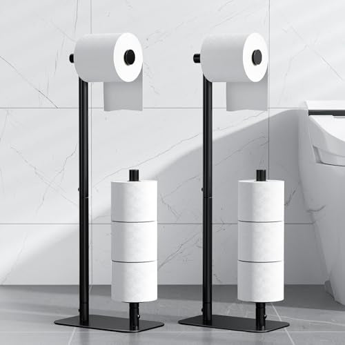 Kitsure Toilet Paper Holder Free Standing - Large Capacity Toilet Paper Holder for 4 Rolls, Rustproof Toilet Paper Stand with Non-Slip Stable Base, Black, 2 Pack - color: Black, size: Medium - 2 Pack