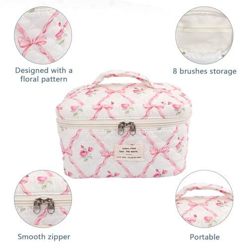 Gosect Large Makeup Bag, Cute Cosmetic Bag for Women Girls, Floral Coquette Aesthetic Toiletry Bag, Travel Make Up Organizer Bag (Pink Butterfly) - color: 012Pink Butterfly