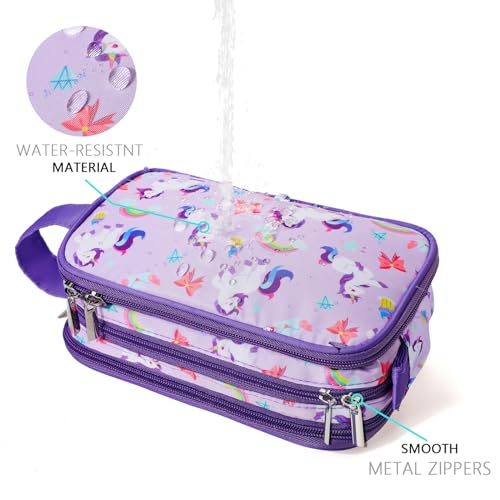 Kids Toiletry Bag for Girls, Travel Toiletry Bag for Little Young Girls Cosmetic Bag Makeup Bag Waterproof Hanging Wash Bag Toddler Toiletries, Unicorn Purple - color: Unicorn-Purple
