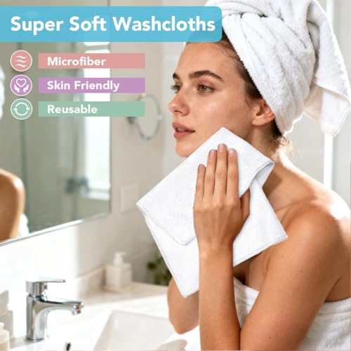 Orighty Wash Cloths, 10 Pack Face Towels, Soft Quick-Drying Washcloths, Multi-Purpose Microfiber Face Cloths for Bathroom, Gym, Spa, Hotel, Travel, 11.5"x11.5", White - color: White