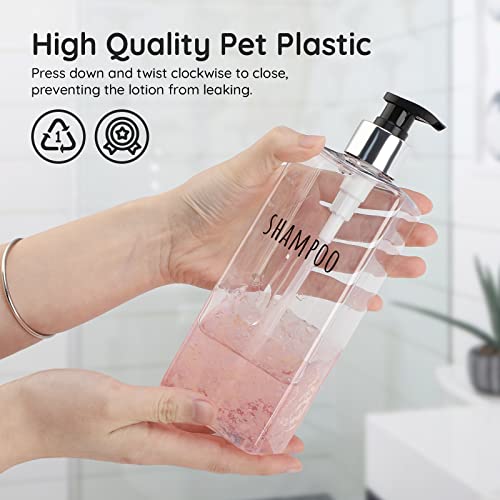 Segbeauty 3pcs Clear Soap Dispenser, 16.9oz Refillable Shampoo Conditioner Bottles, 500ml Empty Plastic Square Body Wash Dispenser for Shower Bathroom Press Pump Bottle Liquid Container Set - color: Clear, style: 16.9oz-Silver Pump
