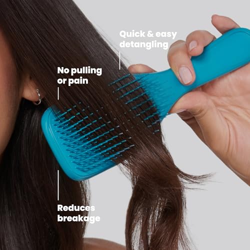 Tangle Teezer Ultimate Detangler Brush, Straight to Wavy, Teal | Patented two-tier, regular-flex teeth reduce breakage & split ends on wet or dry hair; Shower-friendly hairbrush for all ages - color: Transformative Teal