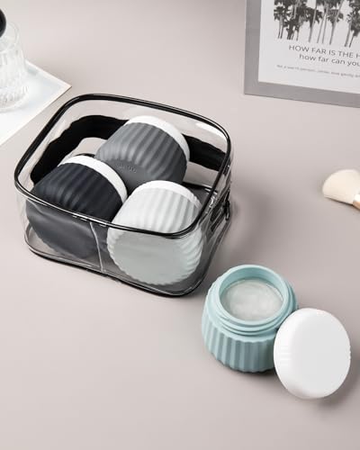 Mrsdry Travel Containers for Toiletries 4 Pack, TSA Approved Travel Size Toiletries, Travel Size Containers, With Clear Bag Leak Proof Silicone Jars, Travel Essentials Creams Jars Carrying Small Items - color: Black Gray, size: 3 oz