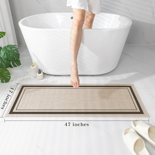 chakme Bathroom Rugs Mat 47x17, Ultra Thin Non Slip Bath Rug Runner Quick Dry Absorbent Bath Mat for Bathroom, (Light Beige, 47"x17") - color: Light Beige, size: Runner (47" x 17")