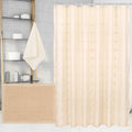 3 Pcs Boho Farmhouse Bathroom Shower Curtain Set with Waffle Bath Mat and Hand Towel Cream 71” x 71” Waterproof Neutral Shower Curtain Non Slip with 12 Hooks for Bathroom and Hotel Tub Decor