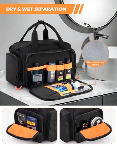 Tactical Travel Toiletry Bag for Men, Extra Large Dopp Kit Organizer | Large Toiletry Bag with Dual Way Zippers, Tactical Design, Wet & Dry Separation,Travel Hygiene Bag for Shaving Grooming