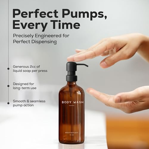 Amber Shampoo and Conditioner Dispenser Set by Brighter Barns - Body Wash and Shampoo Bottles with Pump - Refillable Plastic Shower Dispenser for Modern Bathroom Decor in Vacation Rental, Spa (Amber) - color: Amber