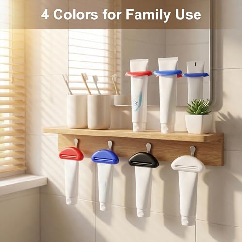 4 Pcs Toothpaste Tube Squeezer, Plastic Toothpaste Roller Dispenser Tube Squeezer Tool for Bathroom Cream, Facial Cleanser