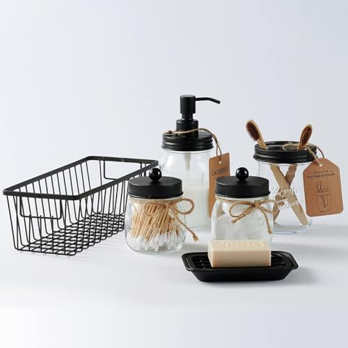 SheeChung Mason Jar Toothbrush Holders, Bathroom Accessories, Bathroom Essentials, Bathroom Organizers and Storage, Bathroom Countertop Organizer, Glass Toothbrush Holders for Bathroom-Black - color: Black-1 Pack