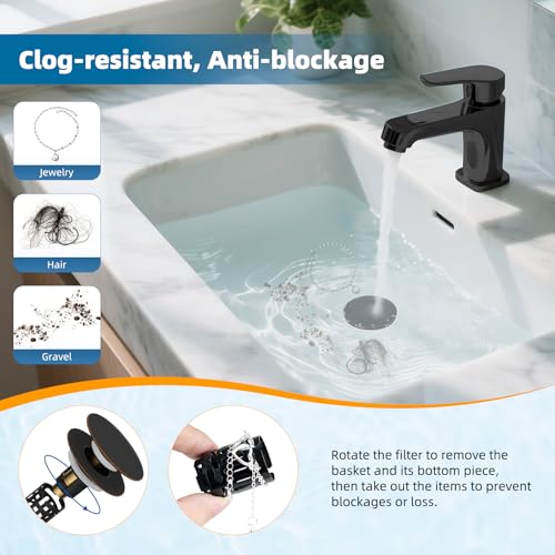 Hibbent Upgraded 3 in 1 Bathroom Sink Drain Strainer, Pop Up Sink Stopper with Big Push Cap, Anti-Clogging Metal Filter Basket,Sink Plug with Hair Catcher for 1.1''~2.36'' Basin, Oil-Rubbed Bronze - color: Oil-rubbed Bronze