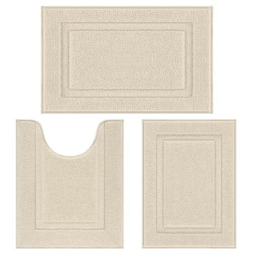 SHACOS Light Beige Bathroom Rugs Sets 3 Piece Bath Mat U Shaped Toilet Rug | 20x32+ 16x24+ 20x24, Soft Fluffy Microfiber Bath Rugs Set, Non Slip Washable Absorbent Bathroom Floor Mats Carpet Shower Rug - color: Light Beige, size: 16"x24"+ 20"x32"+U Shape