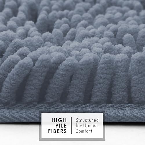 Hearth & Harbor Bathroom Rugs, Chenille Bath Mat - Machine Washable Bath Mats for Bathroom Non-Slip Backing Rubber, Quick Dry Bathroom Mat, 17 x 24 - Stone Blue - color: Stone Blue, style: 17 x 24