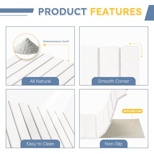 Large Foldable Stone Bath Mat,Diatomaceous Earth with Non-Slip and Super Absorbent, Dry Mat with Quick Dry for Bathroom,Easy to Clean（23.6" Lx15.35 W,White） - color: White