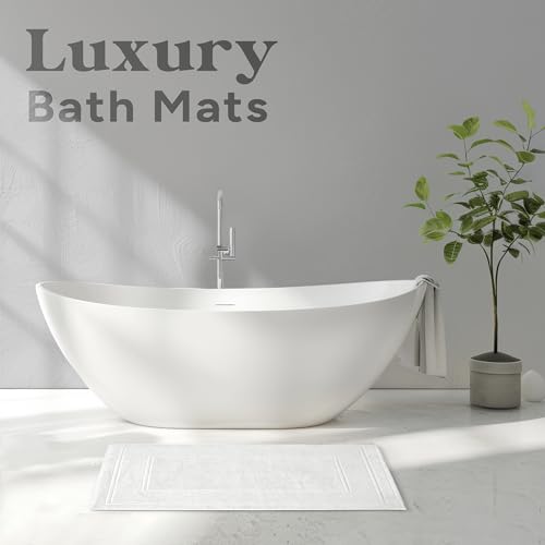 Avalon Towels White Bath Mat - 100% Cotton Set of 2 Absorbent Bathmat - Bathroom Mats Quick Dry Bath Mats for Bathrooms (22x34 Inches) - color: White, size: Pack of 2