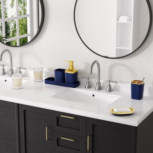 XLHOMO Bathroom Set, 9PC Bathroom Accessory Set, Blue Bathroom Accessories, Blue Bathroom Set, Trash Can, Soap Dispenser for Home Decor - color: Navy Blue and Gold, size: Bathroom Set