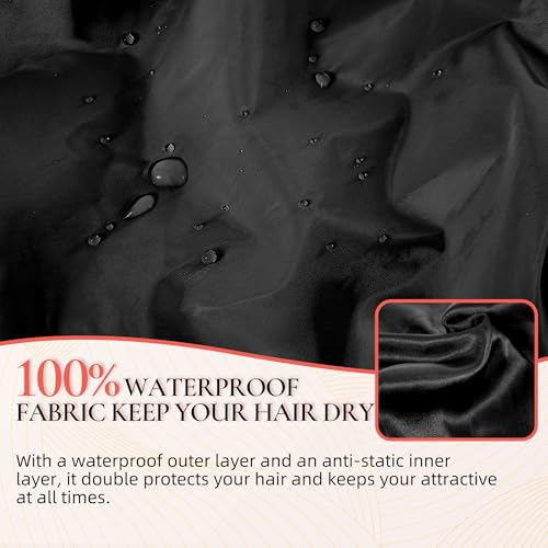 Extra Large Shower Cap for Women, Reusable Waterproof Shower Bonnet with Satin Lining, Double Layer Washable Bath Hair Cap for Braids, Locs, Long Thick Curly Hair, Natural Hair(Big Black) - color: Black