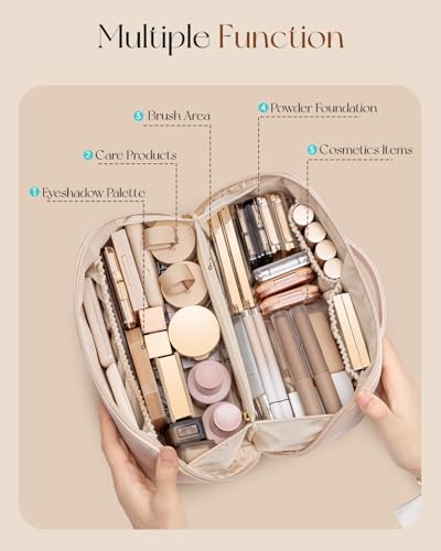 VLANDO Makeup Bag,Travel Toiletry Bag,Cosmetic Bag for Women PU Leather Portable Make up Bag for Skincare, Brushes & Travel Essentials-Apricot Pink - color: 03.Apricot Pink