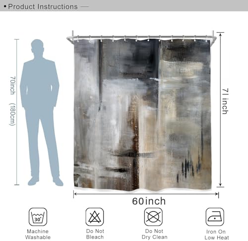 Miyotaa Abstract Brush Stroke Modern Shower Curtain Set 60Wx71H Inches Contemporary Minimalist Neutral Simple Painting Art Waterproof Bathroom Curtain with 12 Hooks - color: Minimalist Neutral, size: 60"W x 71"L (Pack of 1)