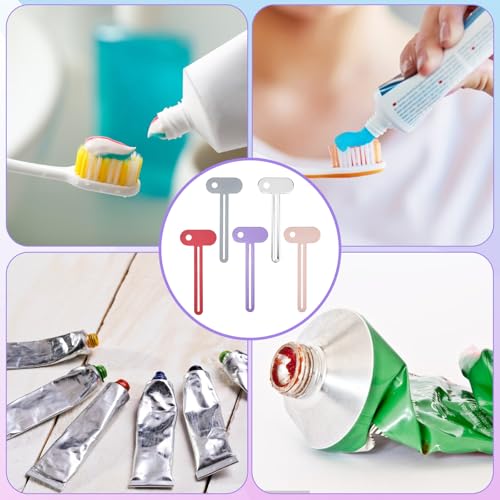 10 Pack Metal Toothpaste Squeezer Roller, Tube Key Squeezer Tool for Zero Waste Cosmetics, Durable Alloy ＆ Ergonomic Grip Dispenser, Tube Squeezers for Extruding Toothpaste Facial Cleanser (5 Colors)
