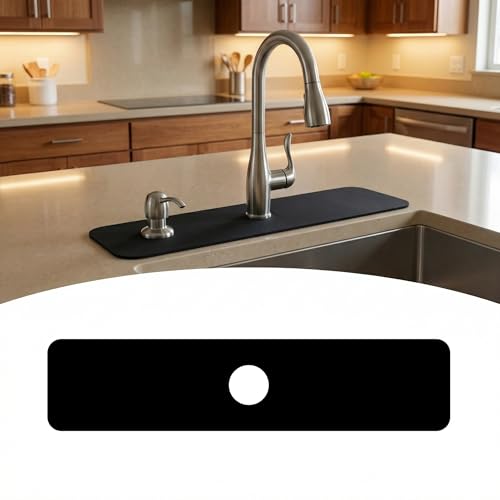 Cuttable Kitchen Sink Faucet Mat: 24"Lx5.5"W Splash Guard with Center Hole | Customizable Absorbent Non-slip Fabric Rubber Mat, Cut to Fit 2,3,4 Holes Irregular Sink with Soap Dispenser Air Gap - size: 24''Lx5.5''W