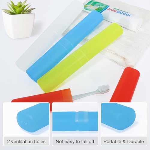 Mulbozy 4 Pack Portable Travel Toothbrush Case, Transparent Breathable Plastic Toothbrush Holder for Home, Travel, Business, Camping, School - color: Style B-Blue, Red, Yellow, White