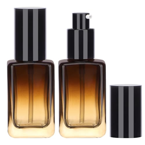 Segbeauty 2pcs 50ml Empty Refillable Glass Pump Bottle, 1.69oz Glass Containers Dispenser Gradient Brown Empty Bottles Travel Size Lotion Bottle with Pump for Essential Oil Blends Cream Lotion - size: 1.7oz/50ml