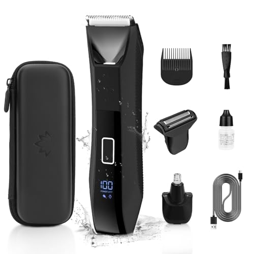 Manscape Men Body Trimmer IPX7 Waterproof Ball Pubic Hair Groomer | 3‑in‑1 no‑nick trim, LED display, travel lock, lightweight, nose trimmer, travel gift for men, fully washable body shaver - color: Black