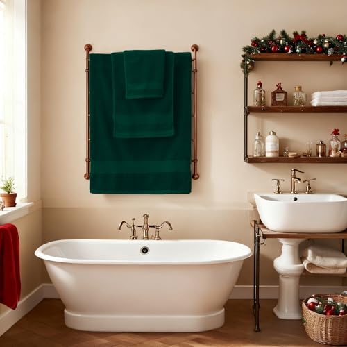 COZYART Dark Green Bath Towel Set 6Pcs, Turkish Cotton Hotel Soft Absorbent Thick Bathroom Towel Sets of 6 with 2 Large Bath Towels, 2 Hand Towels, 2 Washclothes, 650 GSM - color: Green- Dark Green, size: 6 Piece Towel Set