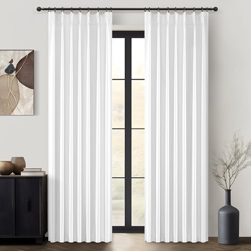 Solid White Blackout Varil Drapes 84 Inch Length 2 Panels Set for Bedroom, Modern Pinch Pleated Curtains Sun/Heart Block Privacy Linen Textured Living Room Window Curtains Hook Back Tab 7FT Decor Burg - color: Brightwhite, size: 40"W x 84"L (Pack of 2)