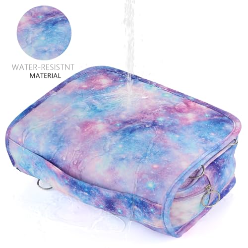 Kids Hanging Toiletry Bag for Girls, Travel Toiletry Bag for Little Young Teen Girls Cosmetic Makeup Waterproof Wash Bag Traveling Toiletries, Galaxy Purple - color: Purple-Galaxy