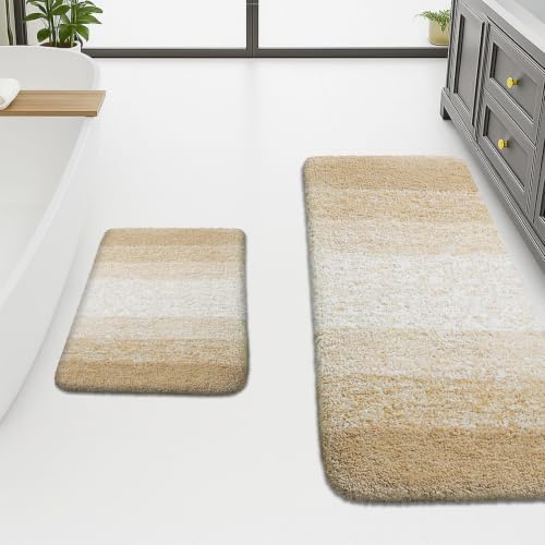 Arotive Bathroom Rugs Sets 2 Piece, Shaggy Soft and Absorbent Microfiber Bath Rugs, Machine Washable Dry Bath Mats for Bathroom, 47x20 and 24x16, Camel - color: Camel, size: 47" X 20" + 24" X 16"