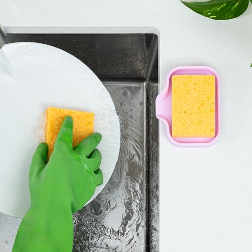 Zulay Kitchen Small Silicone Sponge Holder (4.9x3.3”) – Space-Saving Sink Organizer Tray for Sponge, Soap, Brush & More – Compact Non-Slip Dish for Kitchen & Bathroom (Lavender) - color: Lavender (Small), size: Small (4.9x3.3)