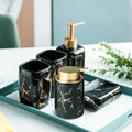 Black and Gold Bathroom Accessories Set, Marble Bathroom Accessories 5 Pieces Ceramic Modern Bathroom Accessories Set with Bathroom Soap and Toothbrush Holder Set, Soap Dispenser, Mouthwash Cups