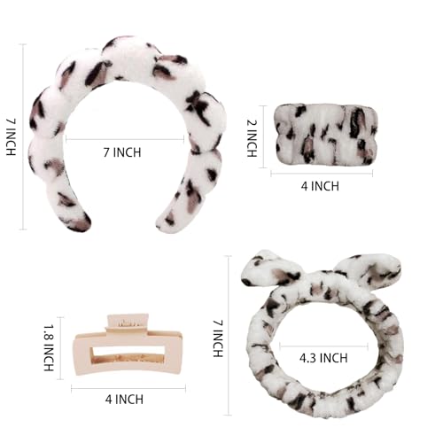 7 Pcs Spa Set, Facial Headband and Wristband Set, Skincare Accessories, College Style Girl Idea Gifts, Hair Accessories for Women and Girls （Beige Leopard ） - color: Beige Leopard
