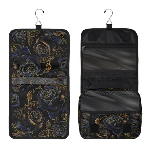 Travel Hanging Toiletry Bag for Women Girl Kinds Of Golden Blue Rose Cosmetic Bag Waterproof Makeup Organizer for Accessories, Shampoo, Full Sized Container, Toiletries for Bathroom Shower - color: B 01