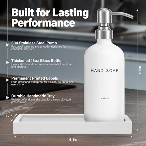Prus Waso White Soap Dispenser Bathroom Set, Hand and Lotion Dispenser with Pump, Perfect for Bathroom Essentials for New Home. (Silver & White) - color: Hl Silver Pump & White Bottle