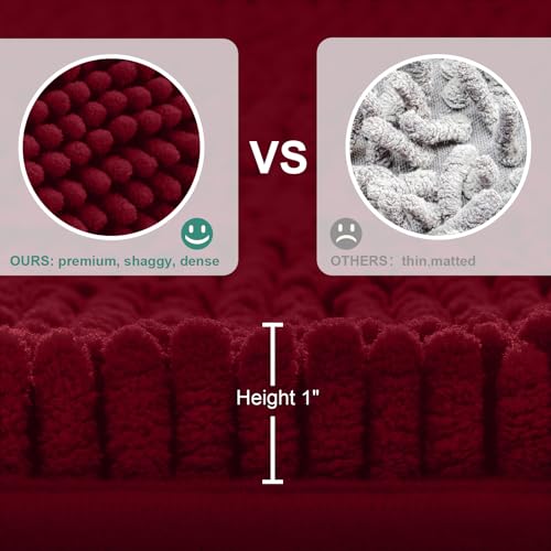 HOMEIDEAS 3 Pieces Burgundy Bathroom Rugs Set, Ultra Soft Non Slip Bath Rug and Absorbent Chenille Bath Mat, Includes U-Shaped Contour Rug, Bath Mat and Toilet Lid Cover, Perfect for Bathroom, Tub - color: Burgundy, size: 20"x32"+U 20"x24"+Cover 18"x21"