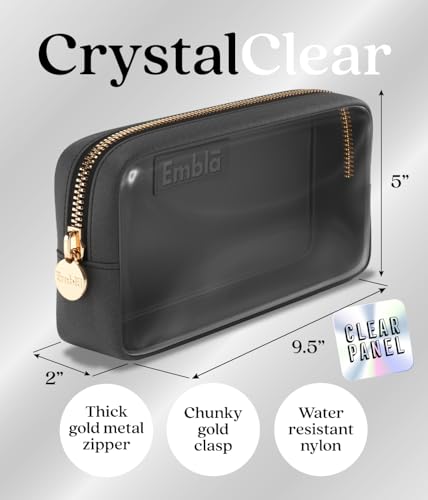 Embla Clear Cosmetic Bag Makeup Case, Clear Zipper Make Up Pouch and Toiletry Travel Tote, Cute Skincare Pouches for Women Girls, Preppy Purse Cosmetic Organizer, Small Makeup Bags, Black | Small Black Clear Nylon/PVC Cosmetic Bag with Zipper, Waterproof