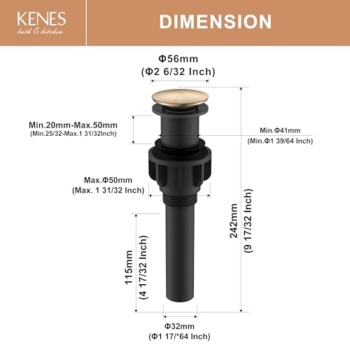 KENES Champagne Bronze Bathroom Sink Drain Without Overflow, Pop Up Bathroom Sink Drain Assembly Anti Clog Vessel Pop Up Sink Drain Stopper Lavatory Bathroom Vanity Sink Drain - color: Champagne Bronze, size: Big Pop up Cap (Without Overflow)