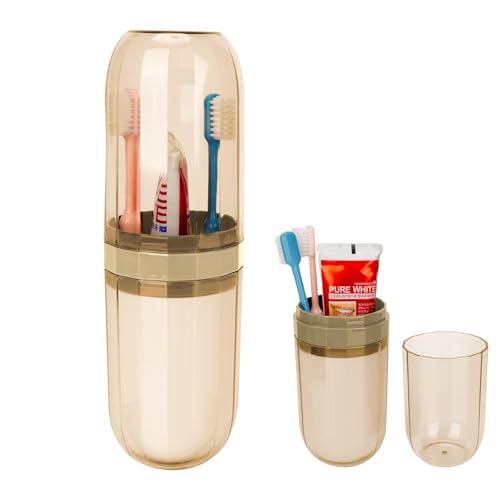 Travel Toothbrush Case, Portable Travel Toothbrush Holder with Toothbrush Cup, 3 in 1 Storage Toothbrush and Toothpaste Holder with Lid for Traveling Home Camping Bussines Trip (Clear Yellow) - color: Yellow
