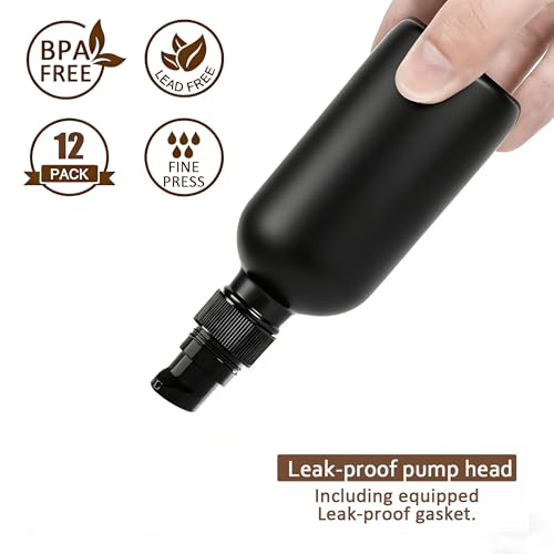 12Pack 4oz Black Glass Pump Bottle,120ml Empty Refillable Travel Small Container For Lotion Cream Essentil Oil Shampoo (4oz black) - size: 4oz black