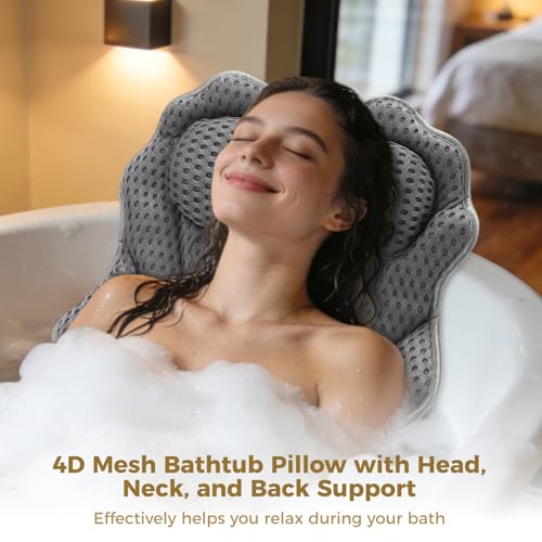 Joyibay Bath Pillow Ergonomic Luxury Bathtub Pillow with Head,Neck, Shoulder and Back Support, 4D Bath Pillows 16.5x17.3in for tub with Powerful Suction Cups, Fits All Bathtub