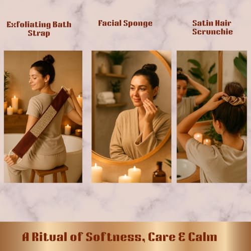 Eco Friendly Natural Spa Set for Women Gift Box with Wooden Comb Set, Bath Strap, Gua Sha, Facial Sponge, Self Care Kit Birthday, Mothers Day, Wellness, Relaxation Kit