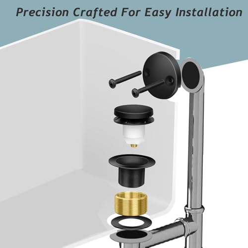 Tip-Toe Bathtub Drain Kit with Two-Hole Overflow Plate, Premium Quality Bath Tub Drain Replacement fits for All Bathtub, Universal Fine/Coarse Thread Bathtub Stopper (Matte Black) - color: Matte Black