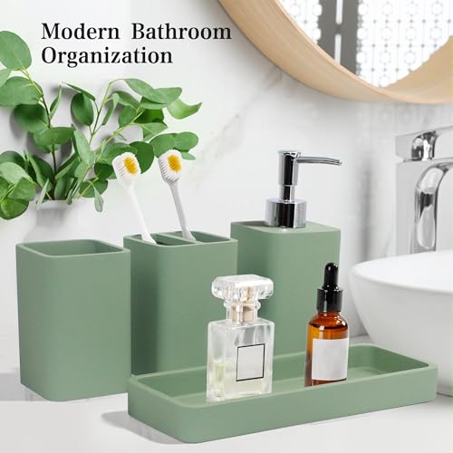 YMXYJM Bathroom Accessories Set, 4 Pcs Bathroom Accessory Set, Soap Dispenser, Toothbrush Holder, Qtip Holder Set, Bathroom Sets Complete, Bathroom Sink Set for Modern Home Decor,Green - style: Green