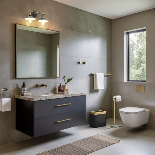 Gatco 1431MXB Modern Rectangle Base Freestanding Toilet Paper Holder, Matte Black/Brushed Brass, Weighted Base, 21.25" Bathroom Tissue Stand - color: Matte Black Brushed Brass, 21.25"h